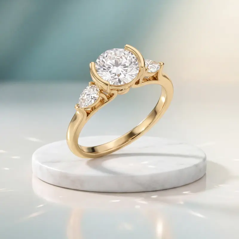 Round Lab-Grown Diamond Ring with Side Stones, 2.00 ct — 14K yellow gold
