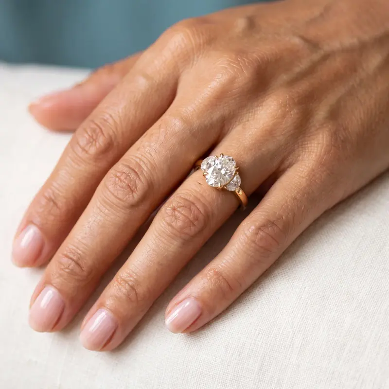 Oval Lab-Grown Diamond Ring with Side Stones, 2.00 ct — 14K yellow gold