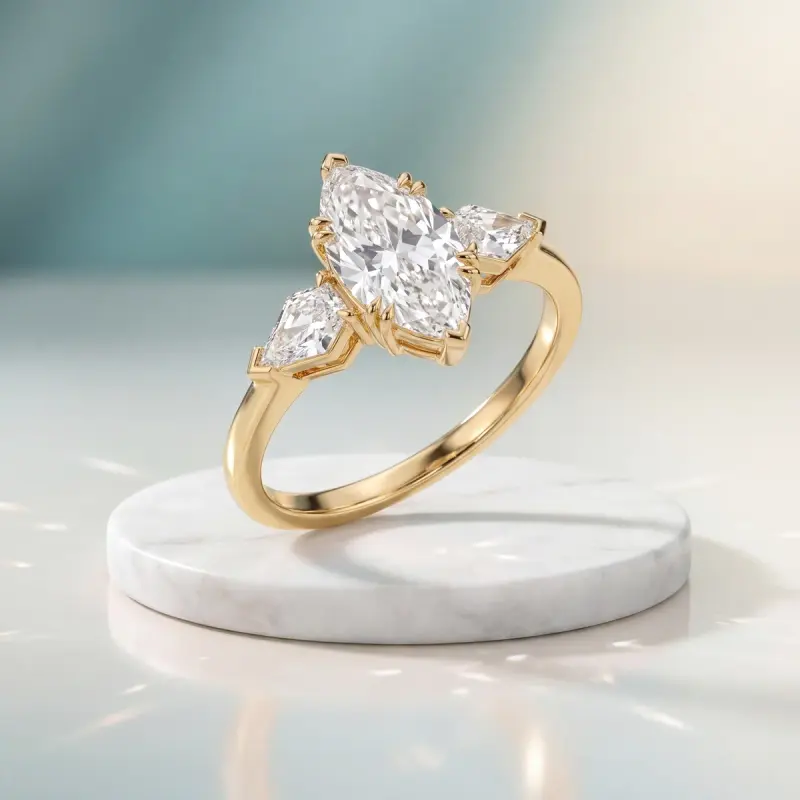 Marquise Lab-Grown Diamond Ring with Side Stones, 2.00 ct — 14K yellow gold