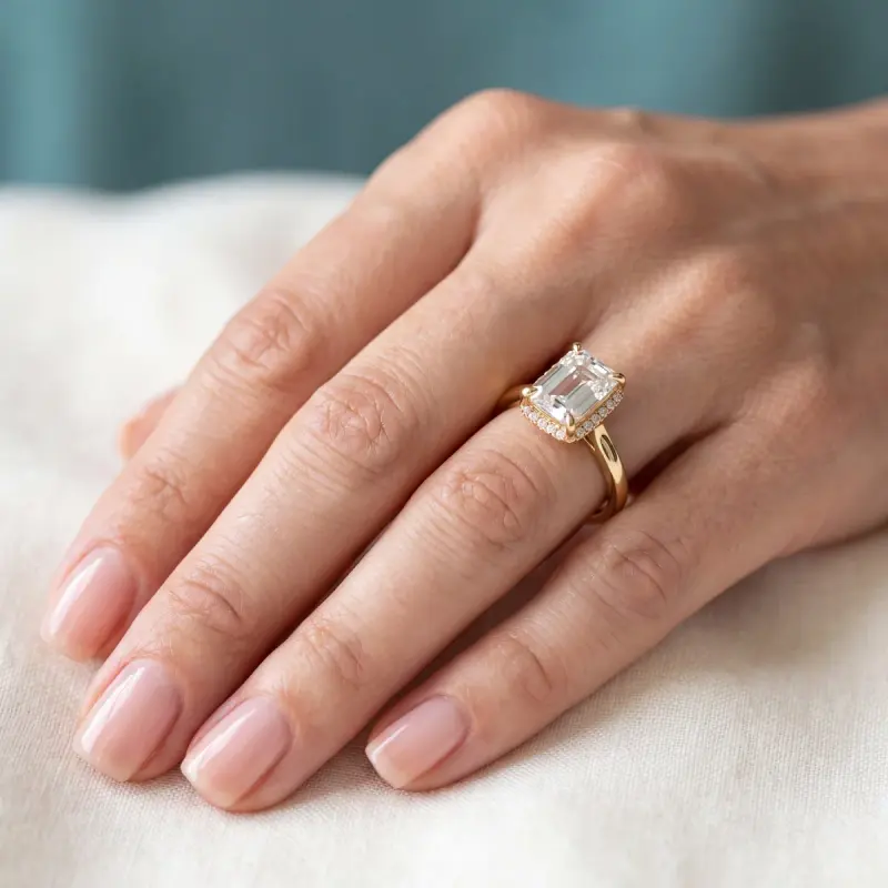 Emerald Lab-Grown Diamond Ring with Side Stones, 2.01 ct — 14K yellow gold