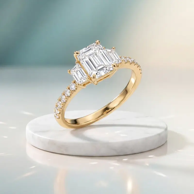 Emerald Lab-Grown Diamond Ring with Side Stones, 2.00 ct — 14K yellow gold