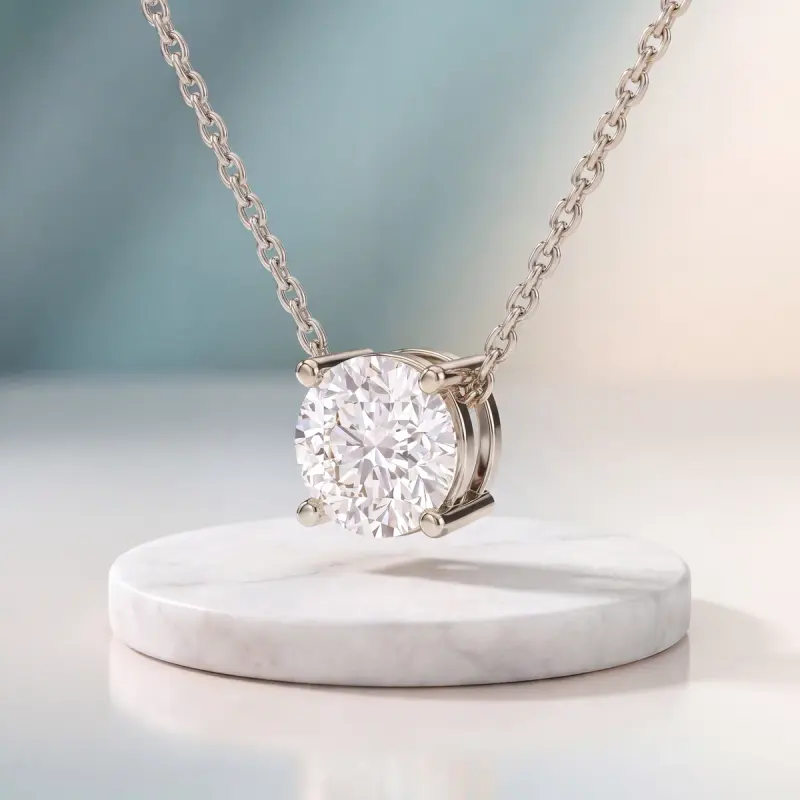 Round Lab-Grown Diamond Pendant, 2.00 ct — 14K white gold
