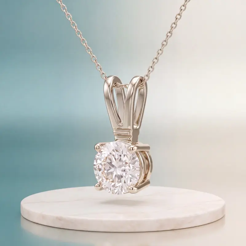 Round Lab-Grown Diamond Pendant, 2.00 ct — 14K white gold
