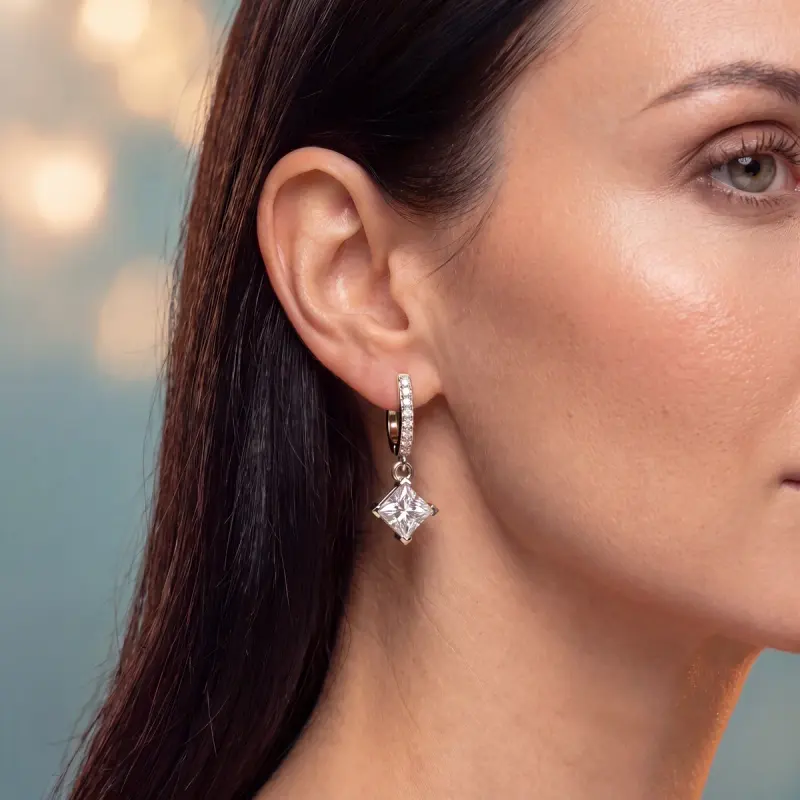 Princess Lab-Grown Diamond Drop Earrings, 4.10 ct total — 14K white gold