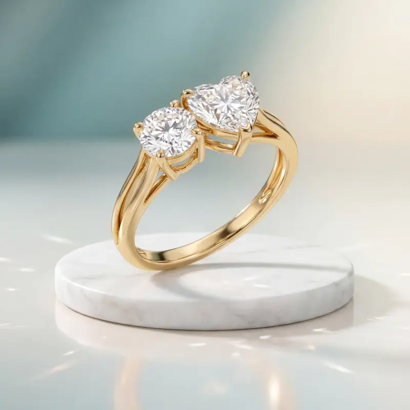 Heart Lab-Grown Diamond Ring with Side Stones, 1.25 ct — 14K yellow gold