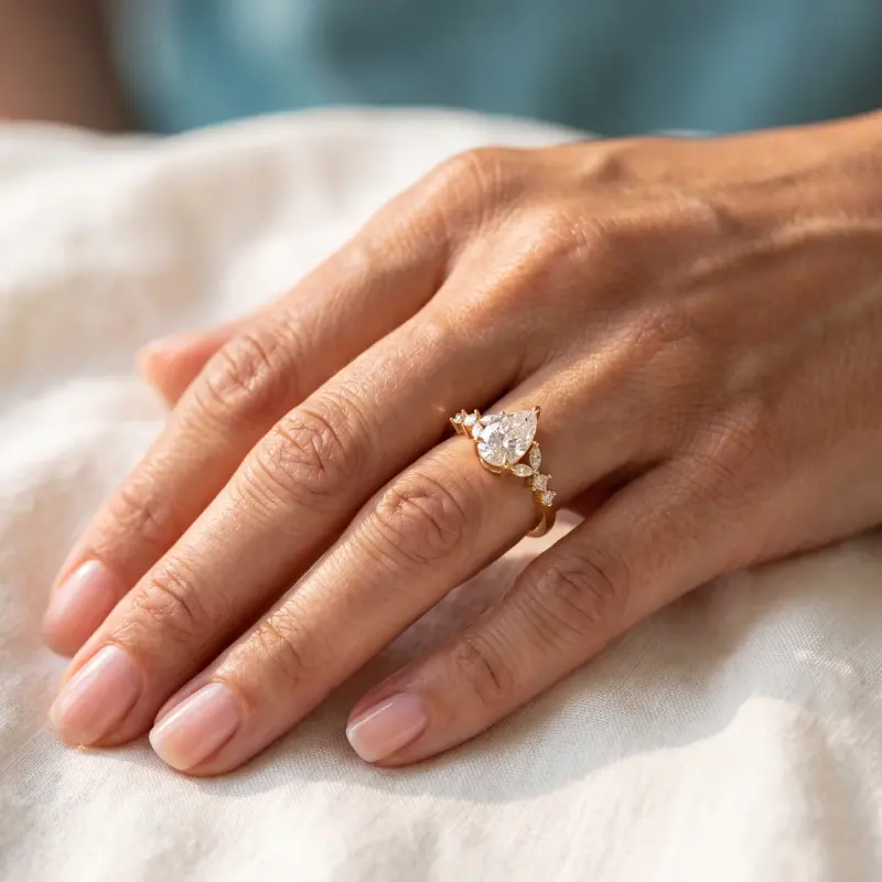 Pear Lab-Grown Diamond Ring with Side Stones, 2.04 ct — 14K yellow gold (2/2)
