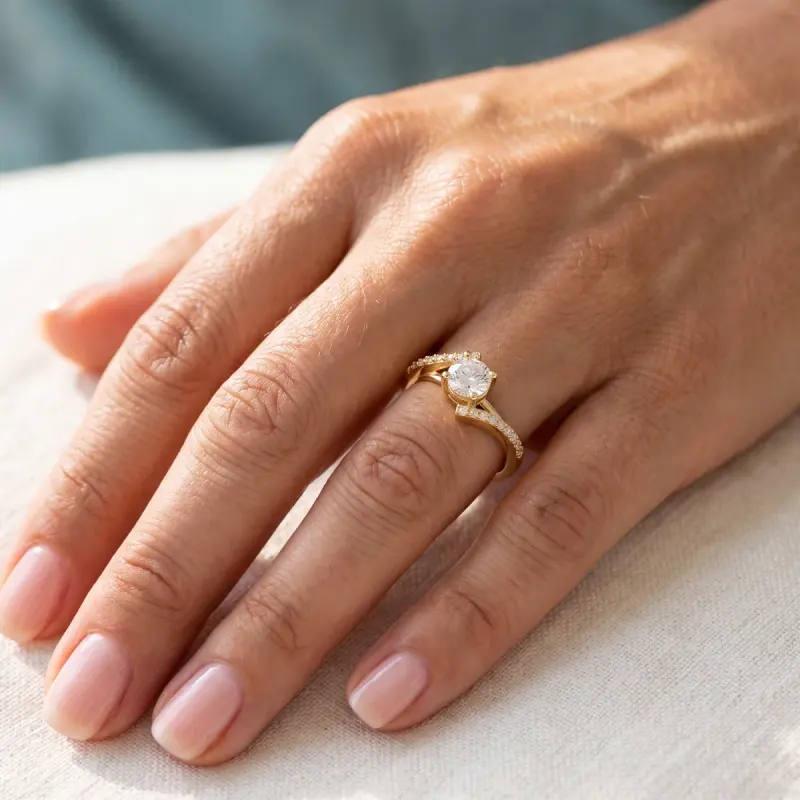 Round Lab-Grown Diamond Ring with Side Stones, 1.65 ct — 14K yellow gold (2/2)