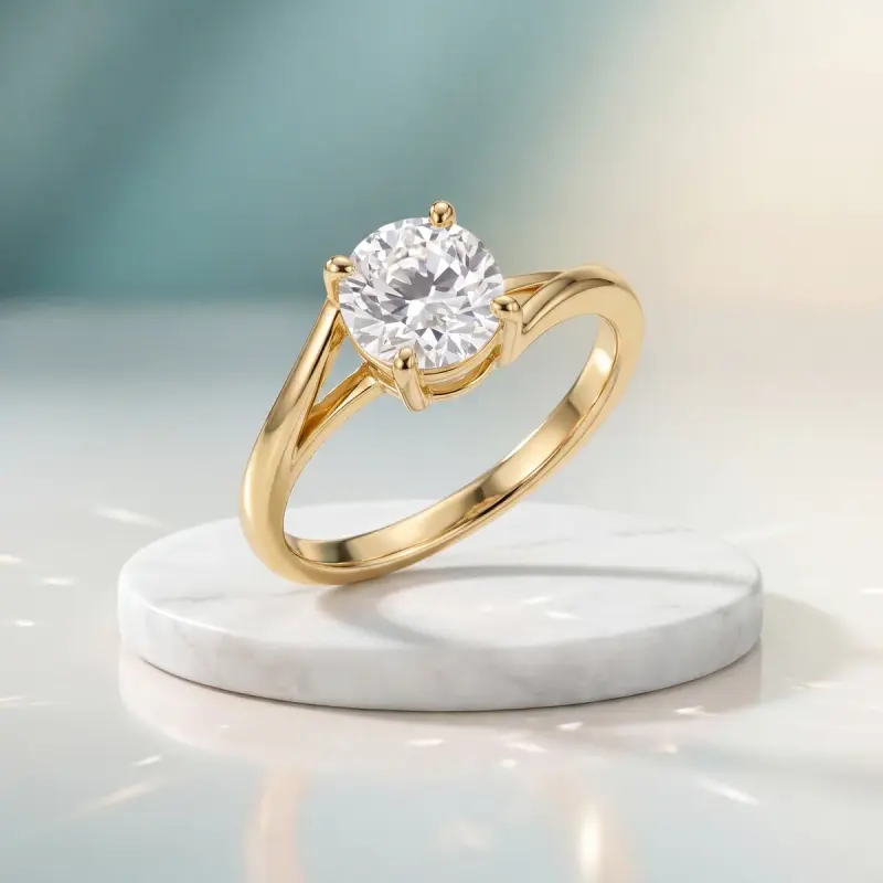Round Lab-Grown Diamond Solitaire Ring, 1.35 ct — 14K yellow gold