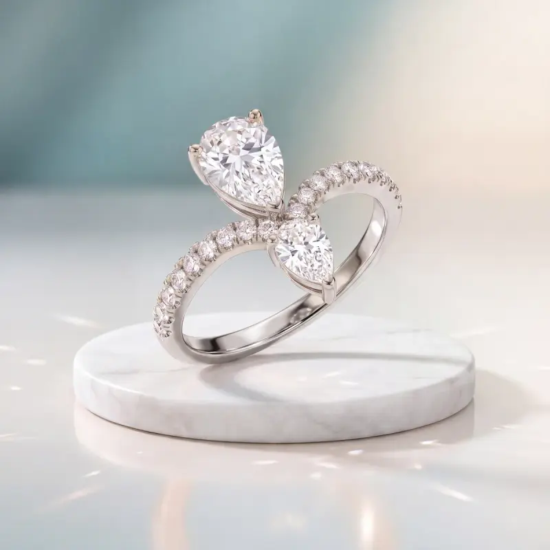 Pear Lab-Grown Diamond Ring with Side Stones, 1.33 ct — 14K white gold