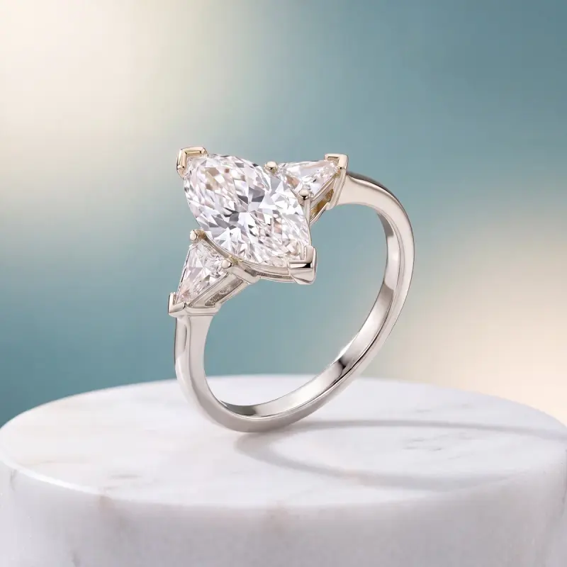Marquise Lab-Grown Diamond Ring with Side Stones, 2.00 ct — 14K white gold