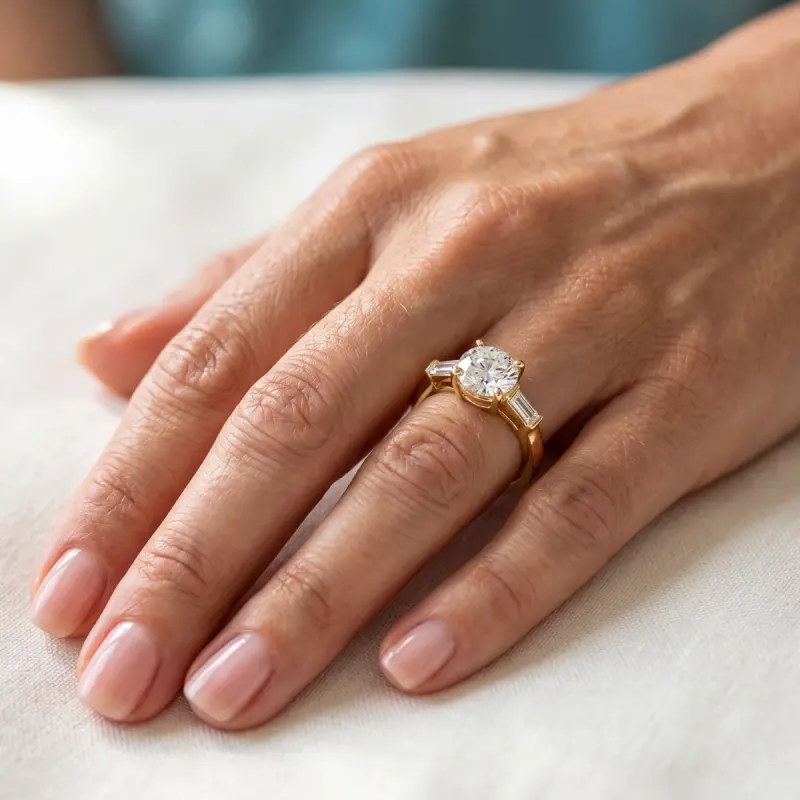 Round Lab-Grown Diamond Ring with Side Stones, 2.50 ct — 14K yellow gold