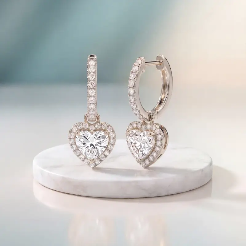 Heart Lab-Grown Diamond Drop Earrings, 4.59 ct total — 14K white gold