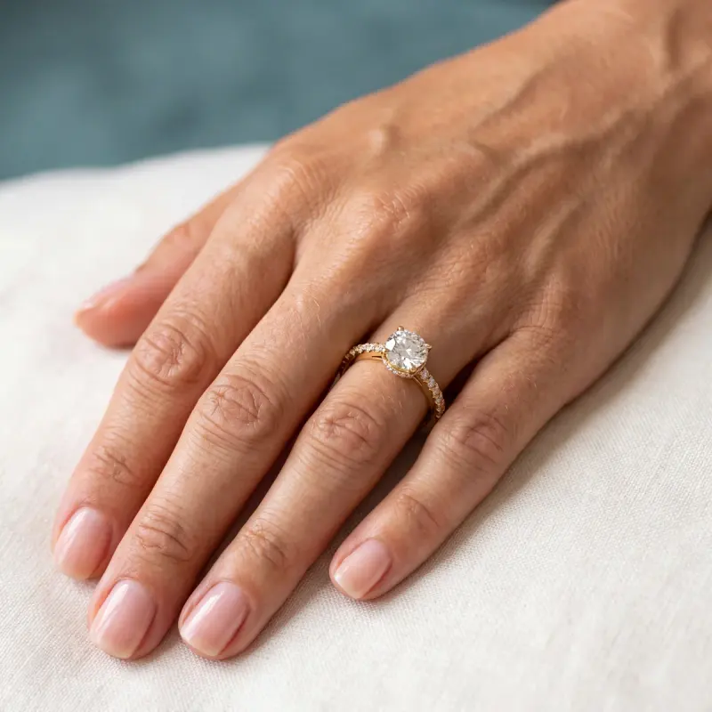 Round Lab-Grown Diamond Ring with Side Stones, 1.25 ct — 14K yellow gold