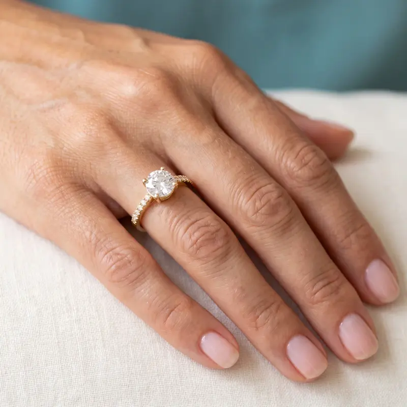 Round Lab-Grown Diamond Ring with Side Stones, 2.00 ct — 14K yellow gold (2/2)