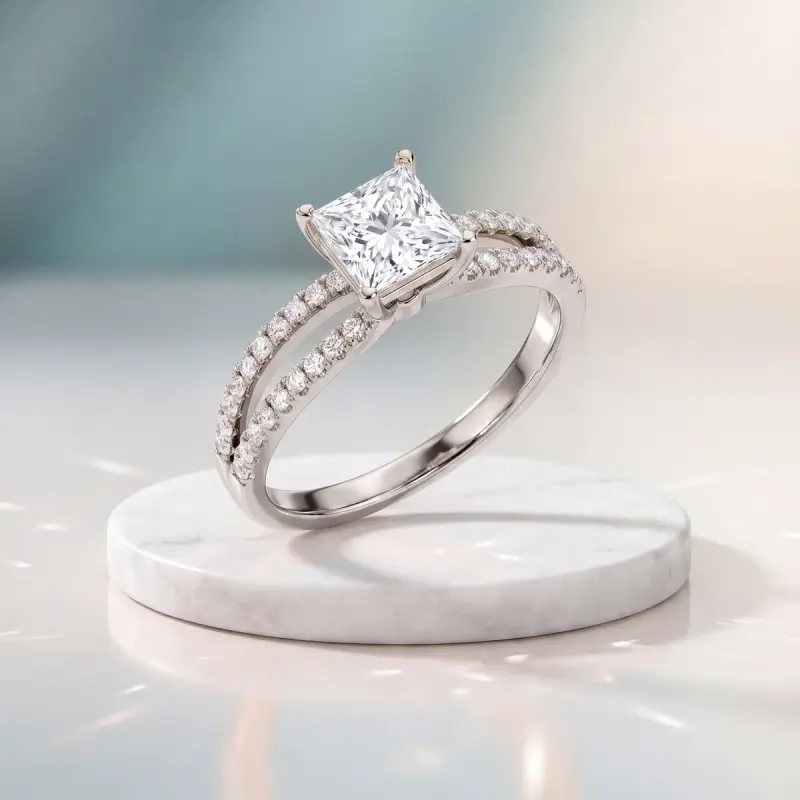 Princess Lab-Grown Diamond Ring with Side Stones, 1.50 ct — 14K white gold
