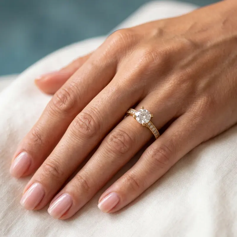 Round Lab-Grown Diamond Ring with Side Stones, 1.65 ct — 14K yellow gold (2/2)