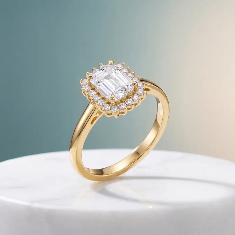 Emerald Lab-Grown Diamond Ring with Side Stones, 1.74 ct — 14K yellow gold