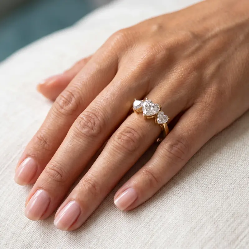 Heart Lab-Grown Diamond Ring with Side Stones, 2.00 ct — 14K yellow gold