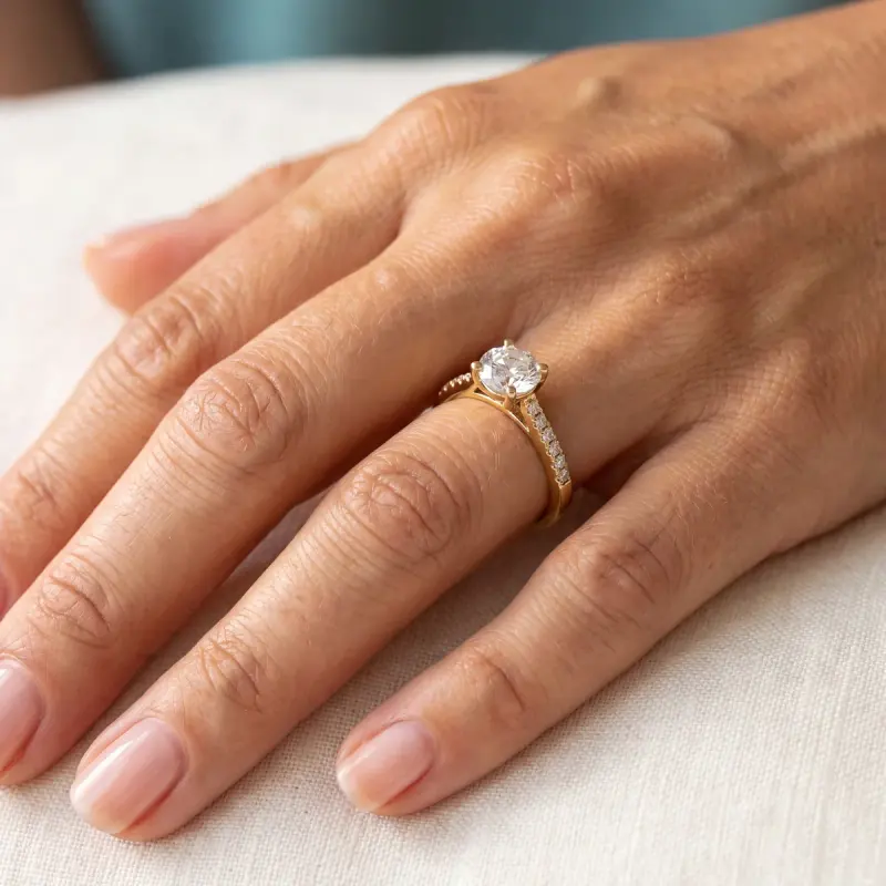 Round Lab-Grown Diamond Ring with Side Stones, 1.65 ct — 14K yellow gold