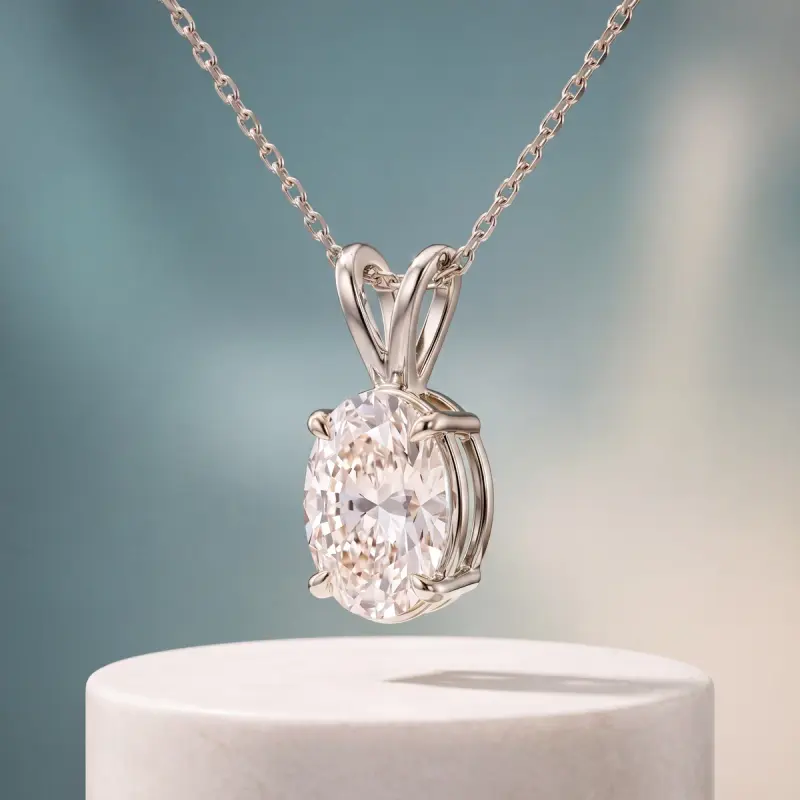 Oval Lab-Grown Diamond Pendant, 2.00 ct — 14K white gold
