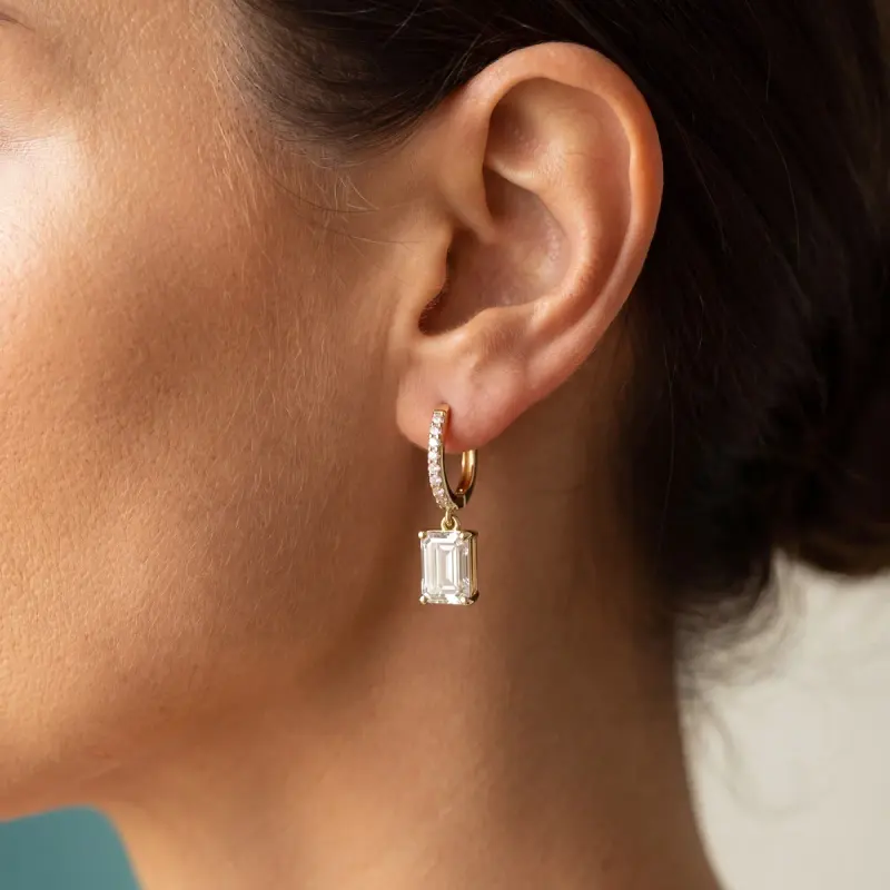 Emerald Lab-Grown Diamond Drop Earrings, 3.66 ct total — 14K yellow gold