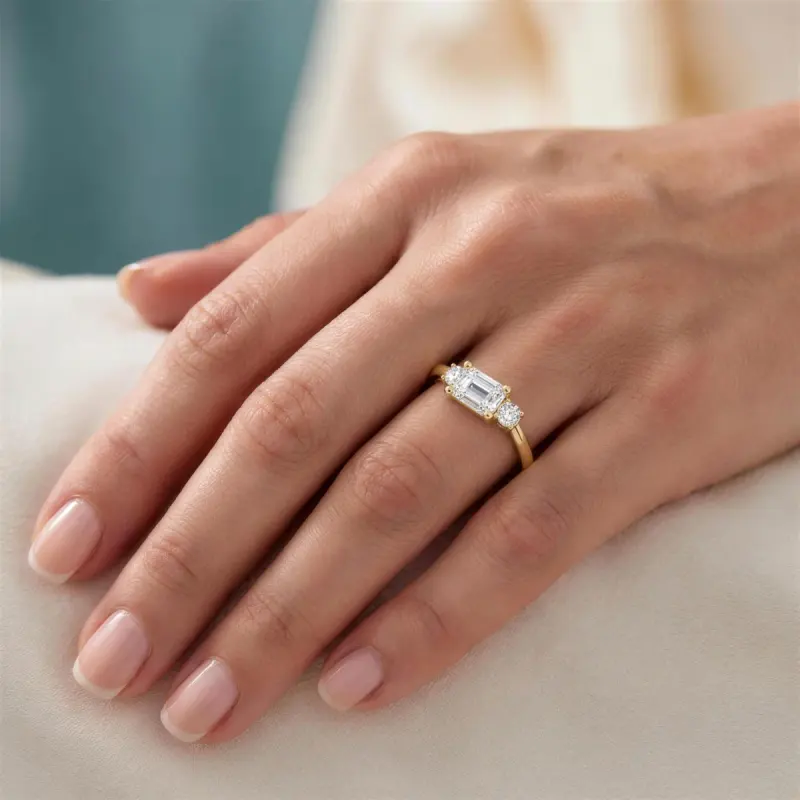 Emerald Lab-Grown Diamond Ring with Side Stones, 1.74 ct — 14K yellow gold (2/2)