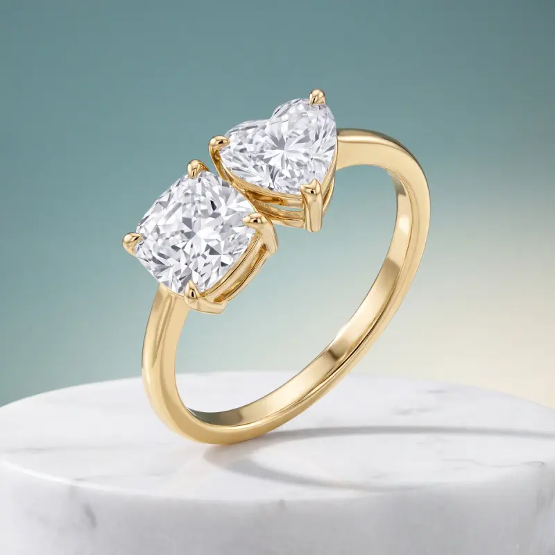Cushion Lab-Grown Diamond Ring with Side Stones, 2.00 ct — 14K yellow gold