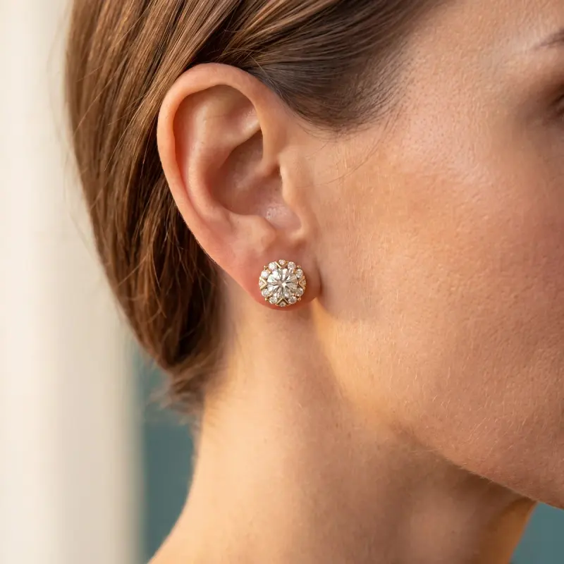 Round Moissanite Earrings, 8.6 mm — 14K yellow gold (2/2)