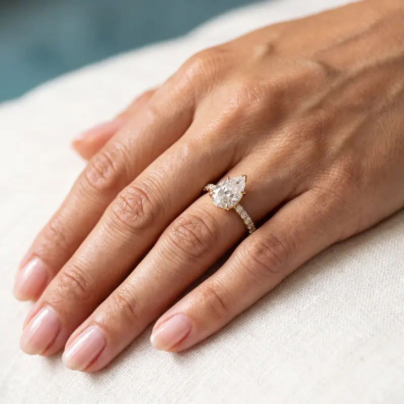 Pear Lab-Grown Diamond Ring with Side Stones, 1.33 ct — 14K yellow gold (2/2)