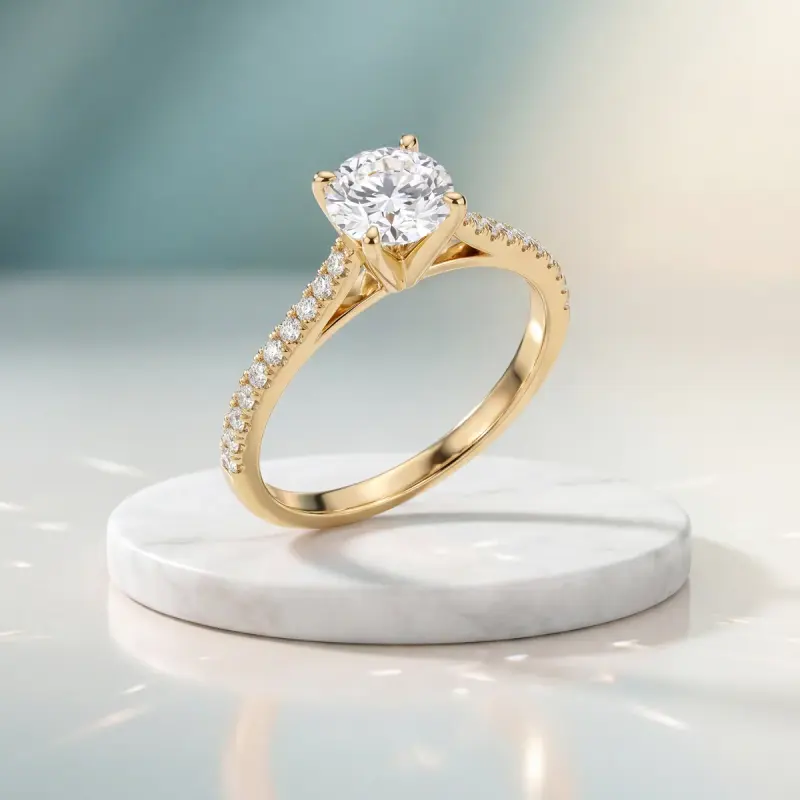 Round Lab-Grown Diamond Ring with Side Stones, 2.00 ct — 14K yellow gold