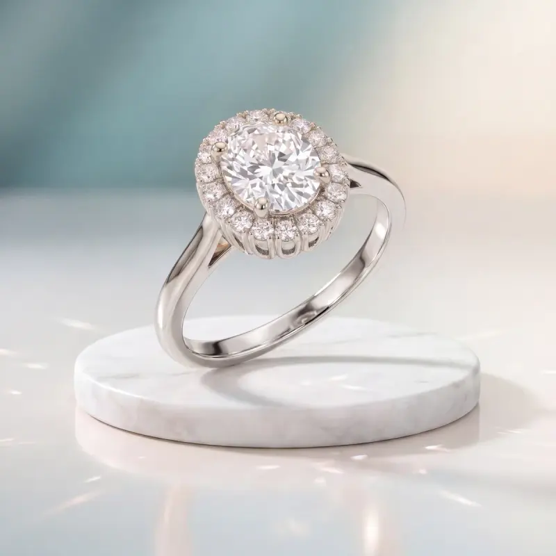 Oval Lab-Grown Diamond Ring with Side Stones, 1.86 ct — 14K white gold