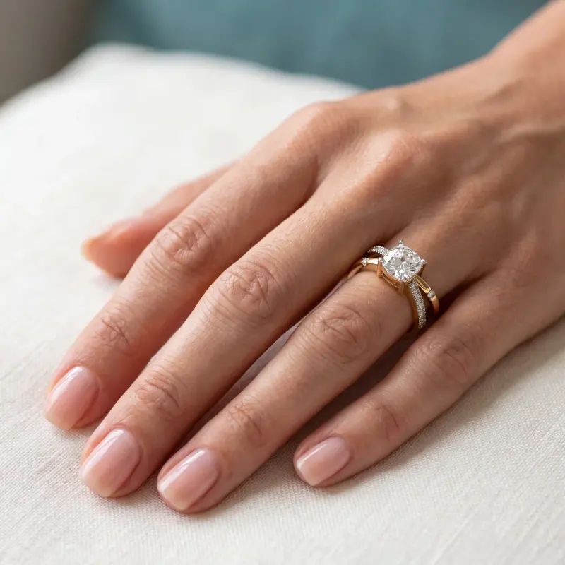 Cushion Lab-Grown Diamond Ring with Side Stones, 2.00 ct — 14K yellow gold (2/2)