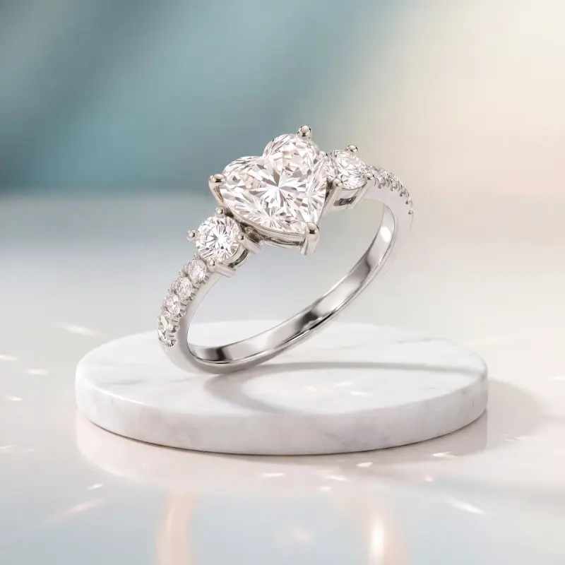 Heart Lab-Grown Diamond Ring with Side Stones, 2.00 ct — 14K white gold