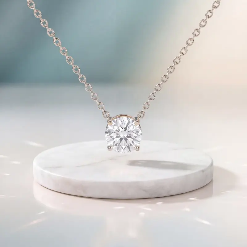 Round Lab-Grown Diamond Pendant, 2.00 ct — 14K white gold
