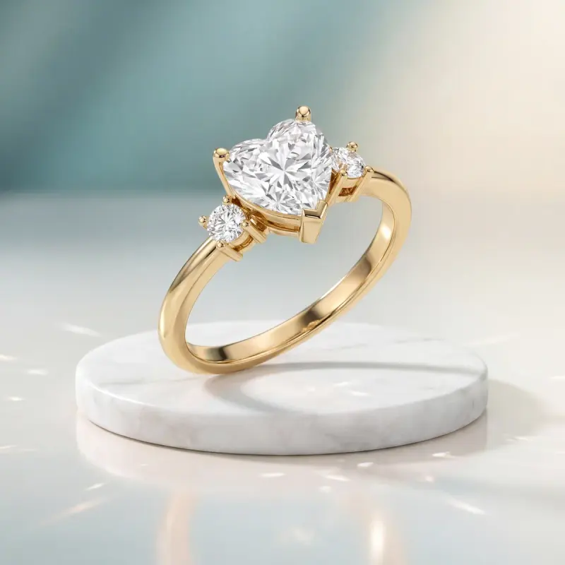 Heart Lab-Grown Diamond Ring with Side Stones, 2.00 ct — 14K yellow gold