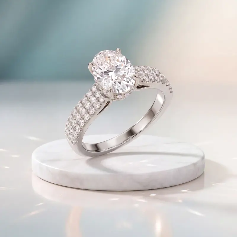 Oval Lab-Grown Diamond Ring with Side Stones, 2.00 ct — 14K white gold