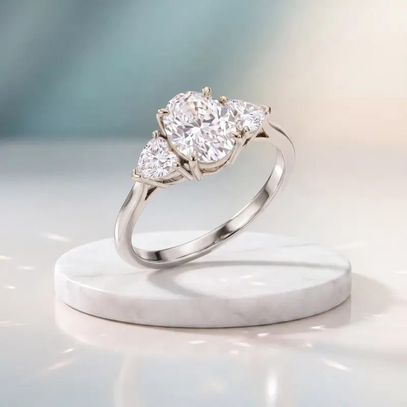 Oval Lab-Grown Diamond Ring with Side Stones, 1.33 ct — 14K white gold