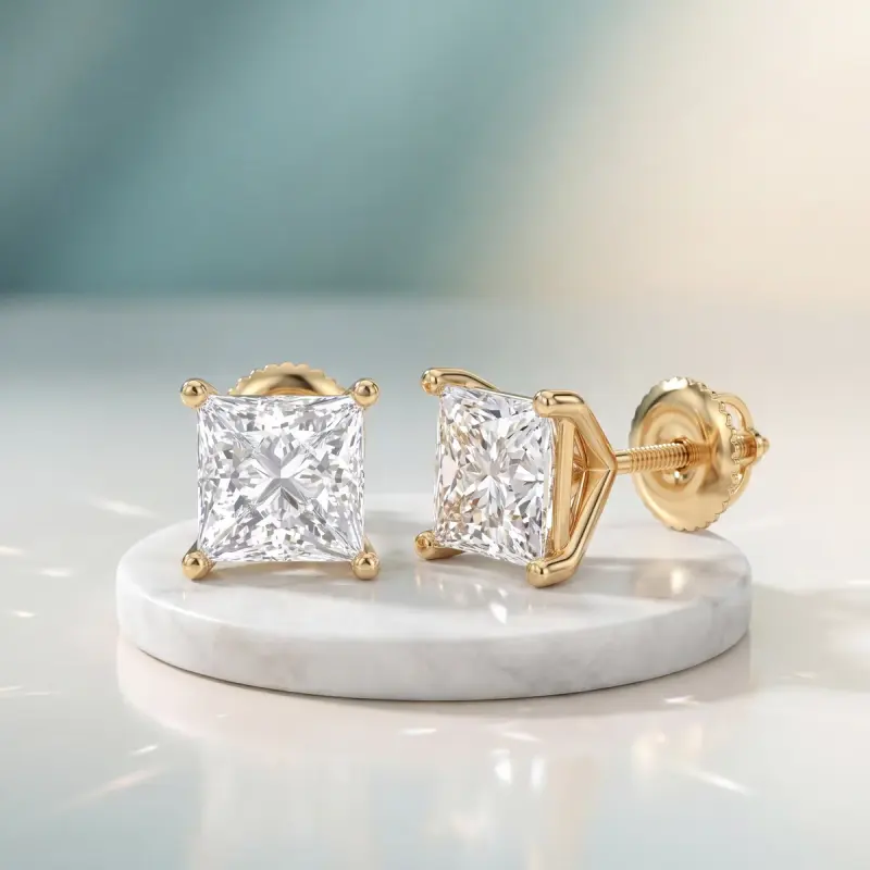 Princess Lab-Grown Diamond Earrings, 4.00 ct total — 14K yellow gold