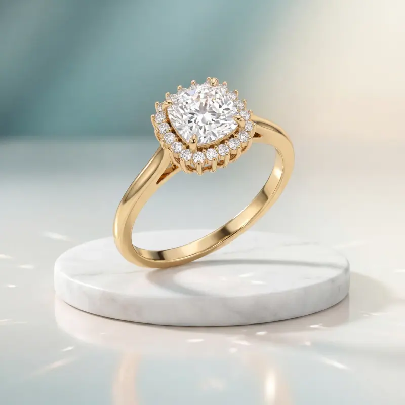 Cushion Lab-Grown Diamond Ring with Side Stones, 2.04 ct — 14K yellow gold