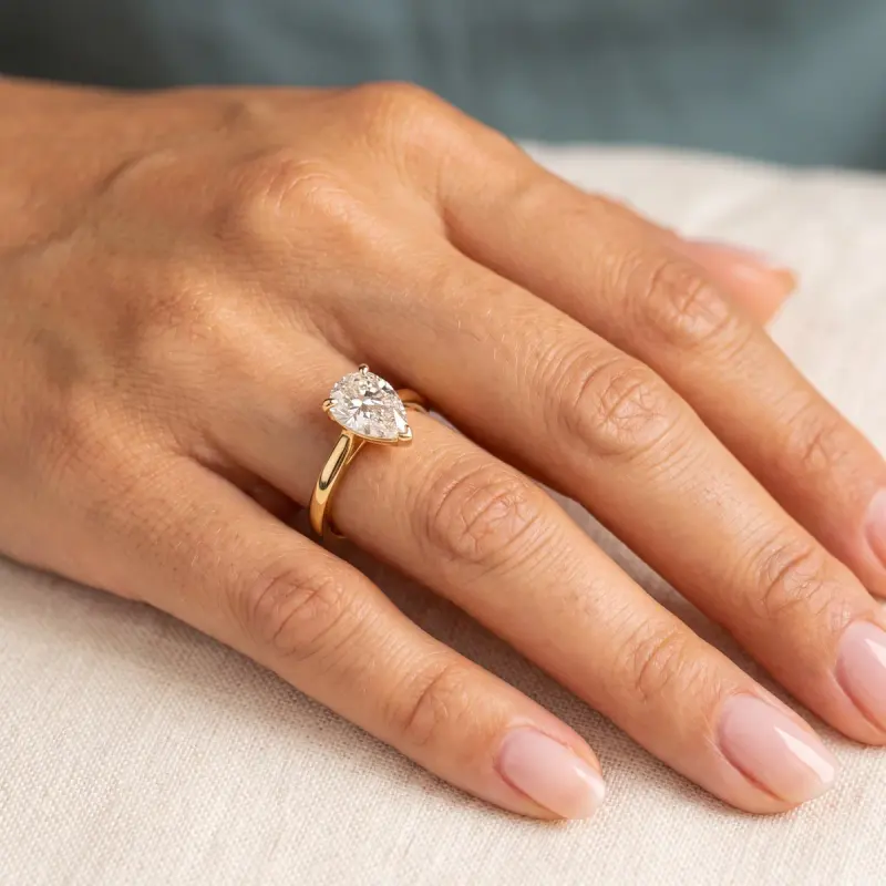 Pear Lab-Grown Diamond Solitaire Ring, 1.25 ct — 14K yellow gold