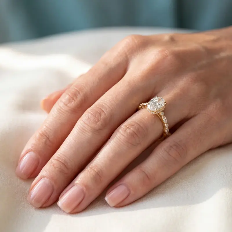 Oval Lab-Grown Diamond Ring with Side Stones, 1.86 ct — 14K yellow gold