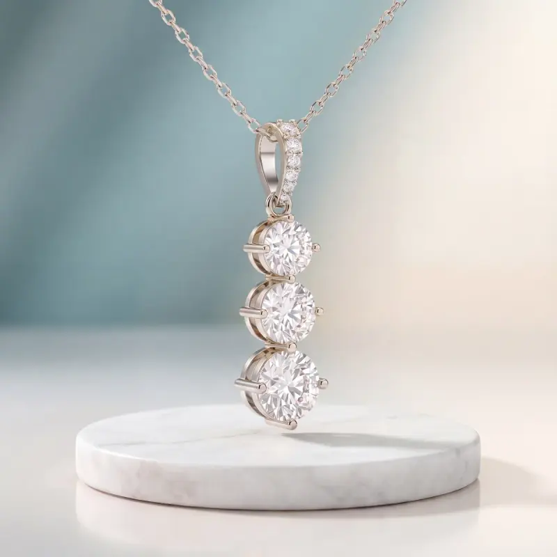 Round Lab-Grown Diamond Pendant, 2.00 ct — 14K white gold