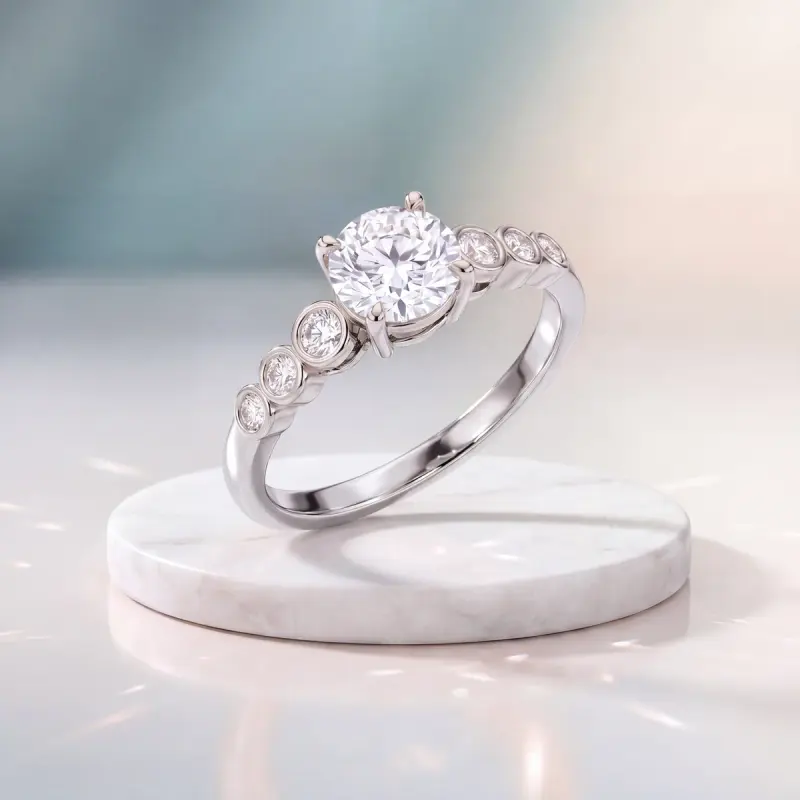 Round Lab-Grown Diamond Ring with Side Stones, 1.65 ct — 14K white gold