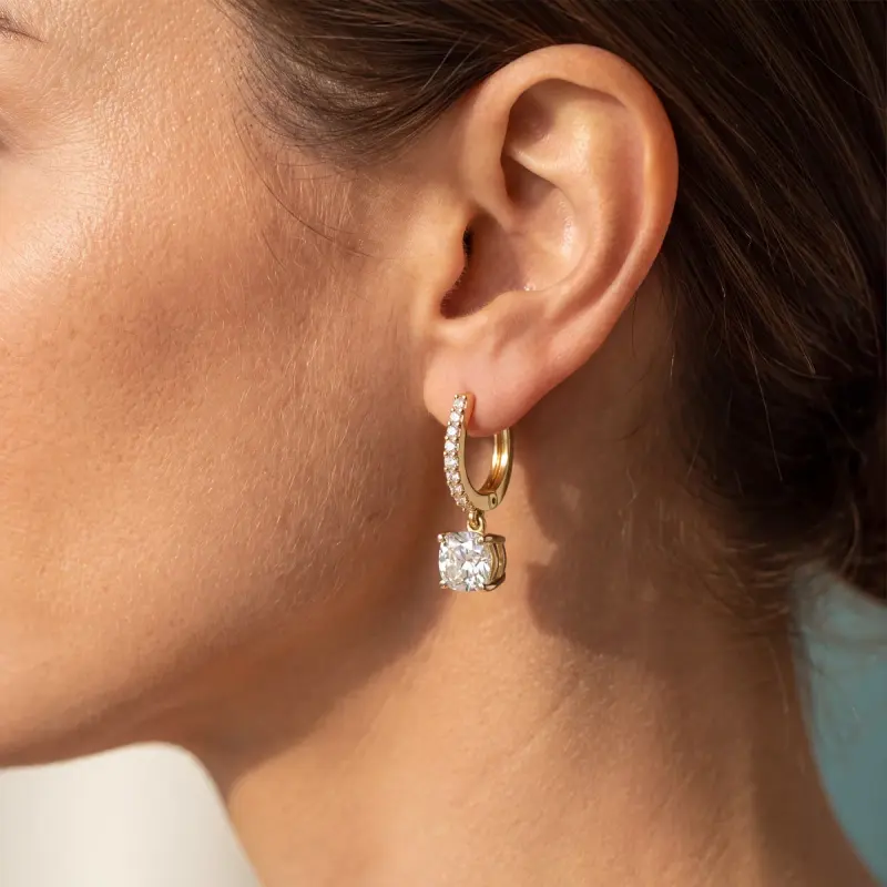 Cushion Lab-Grown Diamond Drop Earrings, 4.18 ct total — 14K yellow gold (2/2)