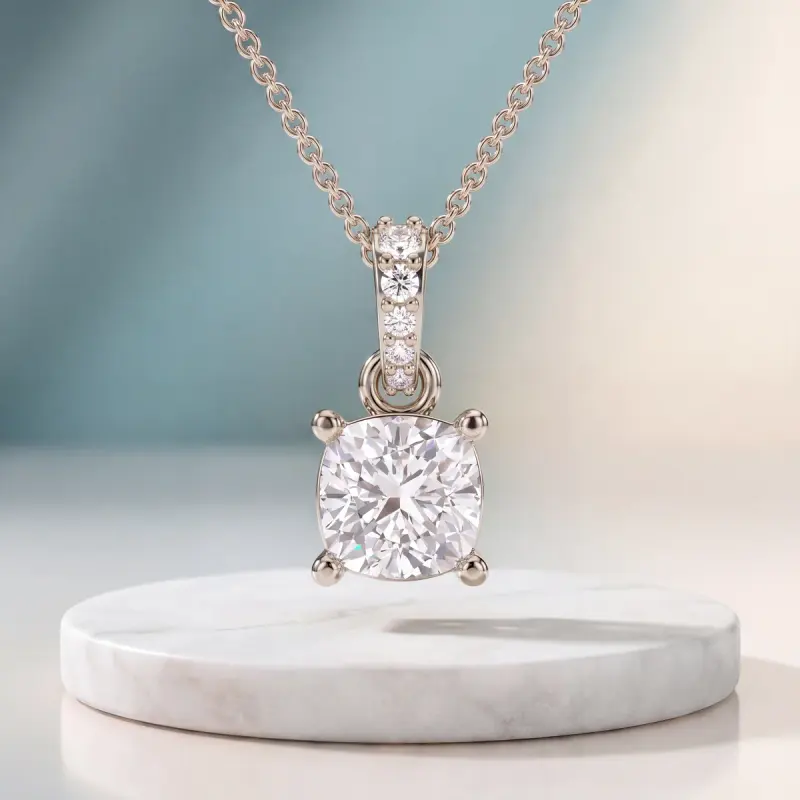 Cushion Lab-Grown Diamond Pendant, 2.04 ct — 14K white gold