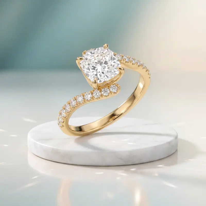 Cushion Lab-Grown Diamond Ring with Side Stones, 2.04 ct — 14K yellow gold