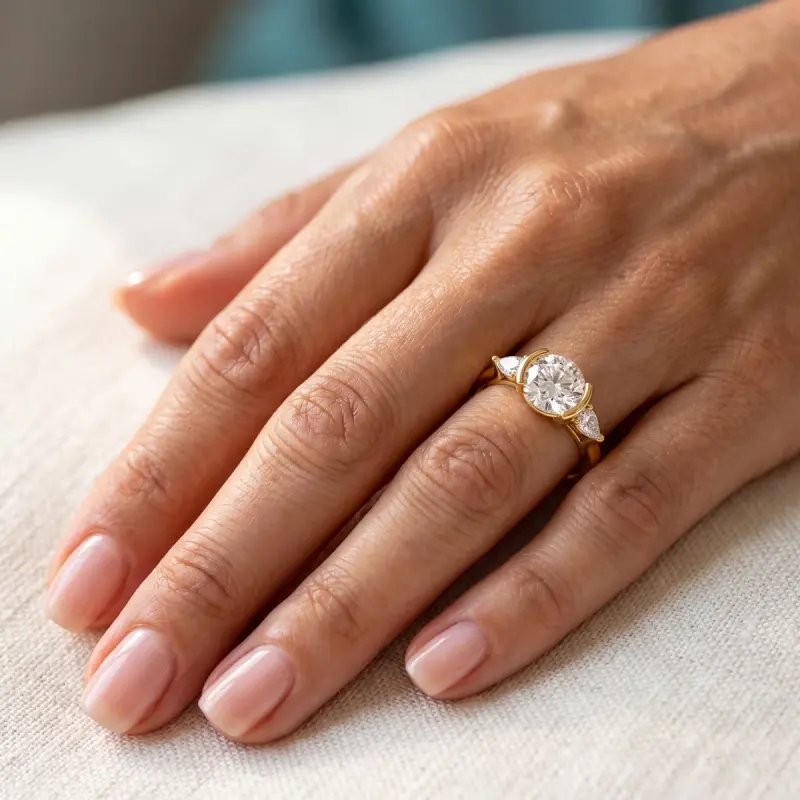 Round Lab-Grown Diamond Ring with Side Stones, 2.00 ct — 14K yellow gold (2/2)