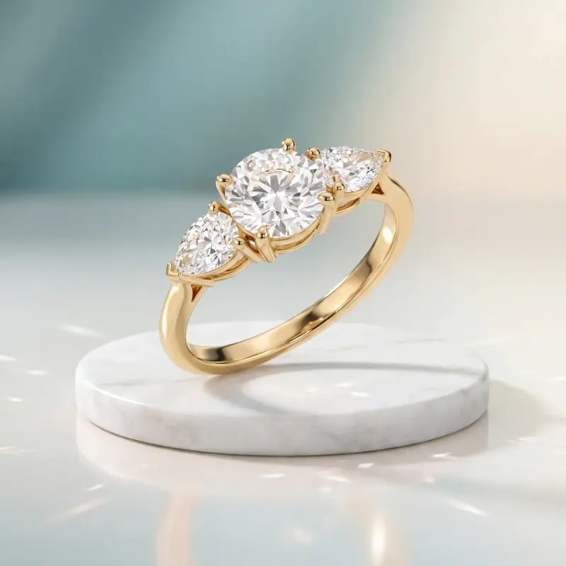 Round Lab-Grown Diamond Ring with Side Stones, 1.30 ct — 14K yellow gold