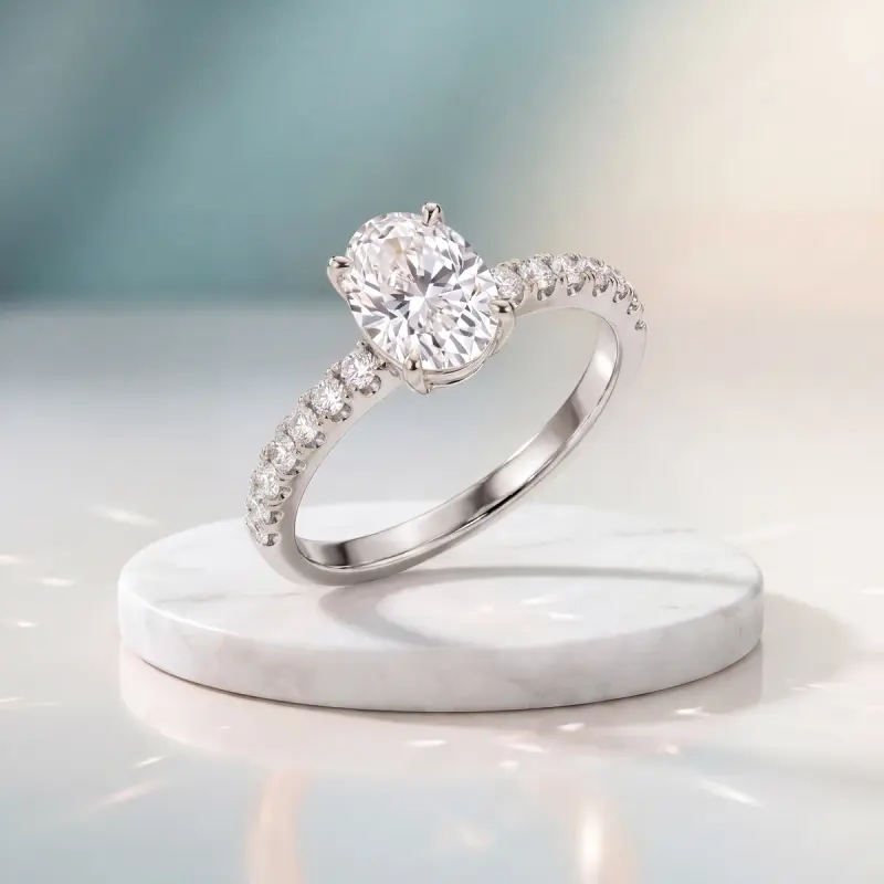 Oval Lab-Grown Diamond Ring with Side Stones, 2.00 ct — 14K white gold