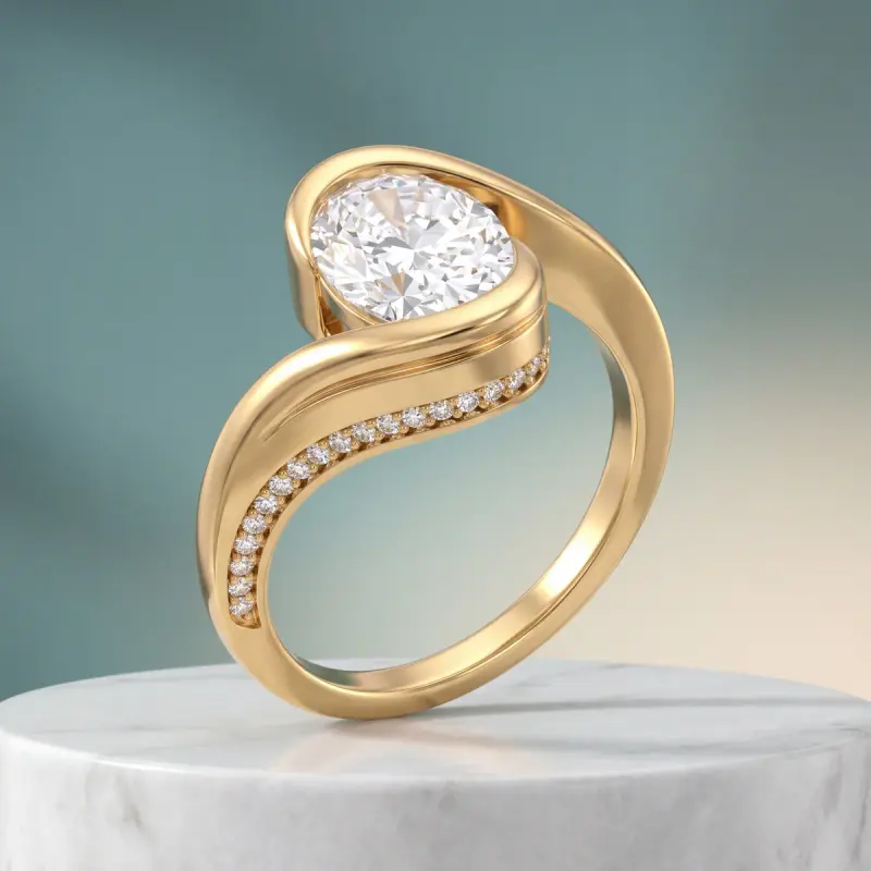 Oval Lab-Grown Diamond Ring with Side Stones, 2.00 ct — 14K yellow gold